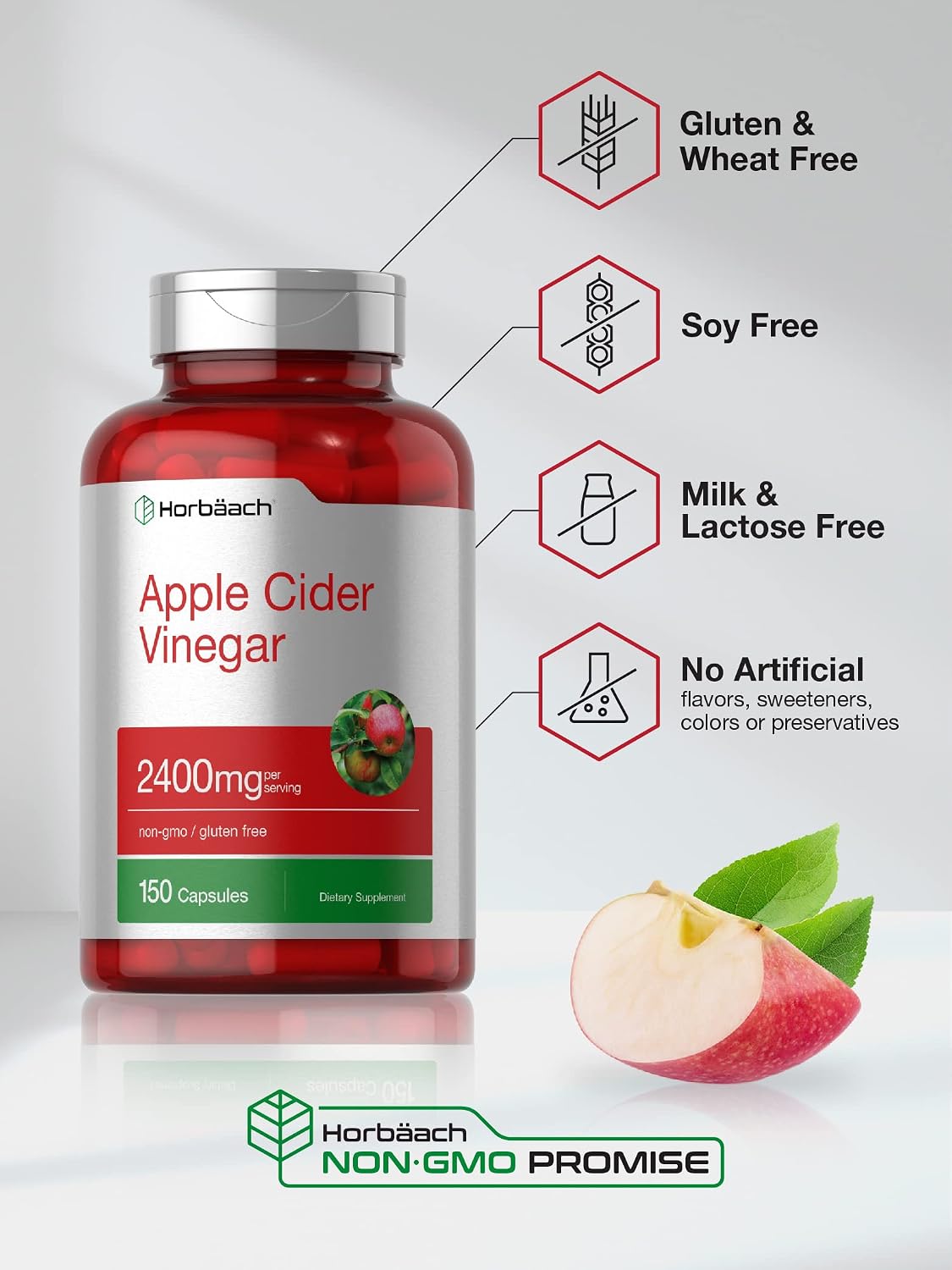 Horbäach Apple Cider Vinegar Capsules | 2400mg | 150 Count | Non-GMO, Gluten Free Supplement - PrimeBioHealth - canada supplements