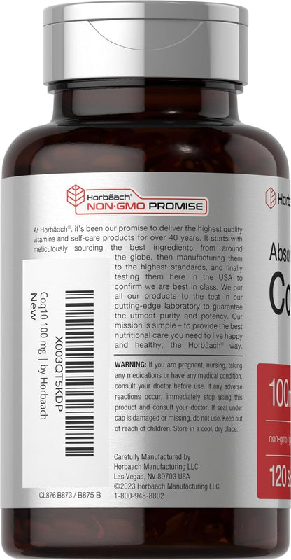 Horbäach CoQ10 100mg Softgels | 120 Count | Non-GMO and Gluten Free Supplement - PrimeBioHealth - canada supplements