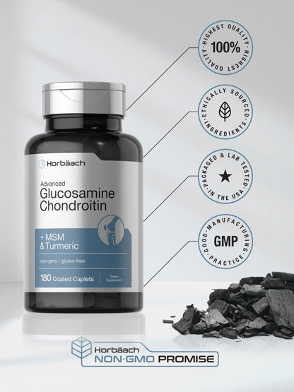 Horbäach Glucosamine Chondroitin | Plus MSM & Turmeric | 180 Coated Caplets | Non-GMO, Gluten Free Supplement - PrimeBioHealth - canada supplements