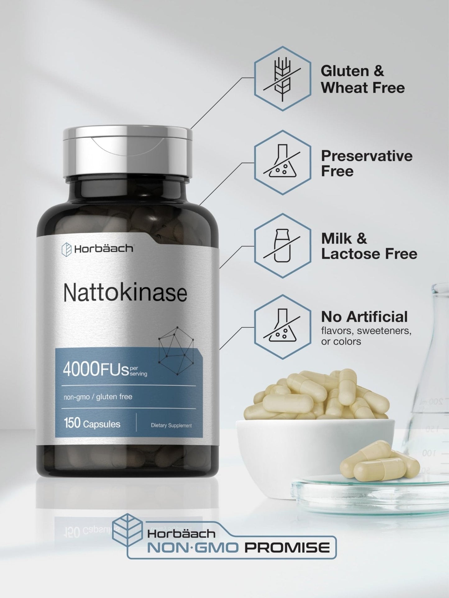 Horbäach Nattokinase Supplement 4000 FU | 150 Capsules | Non-GMO, Gluten Free - PrimeBioHealth - canada supplements