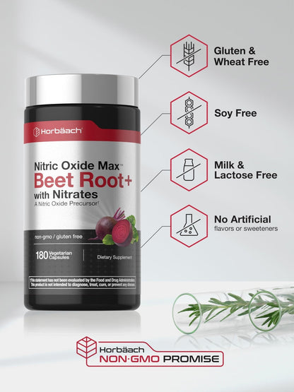 Horbäach Nitric Oxide Beet Root Capsules | 180 Count | with Nitrates and Precursor | for Men and Women | Vegetarian, Non-GMO, Gluten Free Supplement - PrimeBioHealth - canada supplements