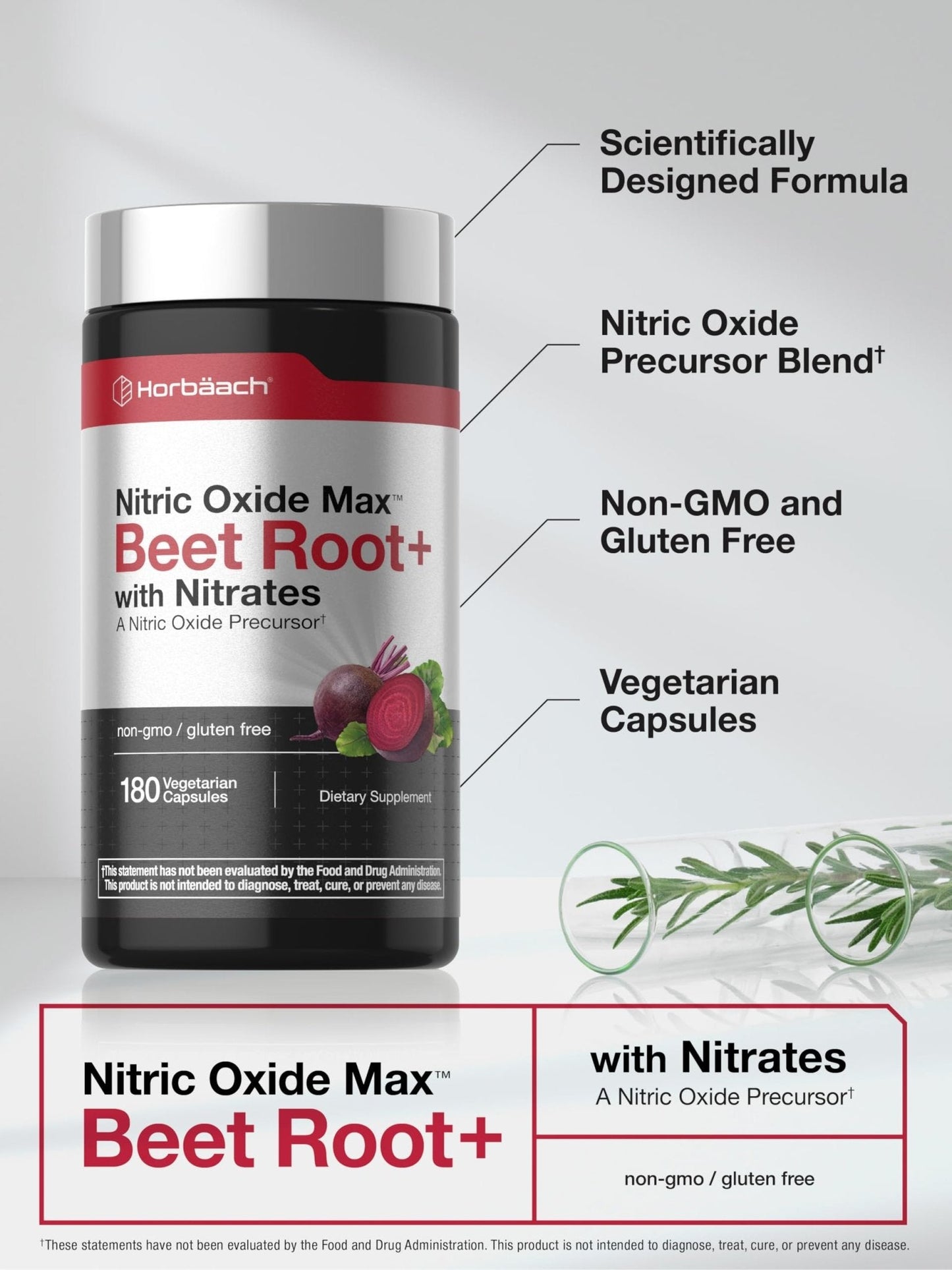 Horbäach Nitric Oxide Beet Root Capsules | 180 Count | with Nitrates and Precursor | for Men and Women | Vegetarian, Non-GMO, Gluten Free Supplement - PrimeBioHealth - canada supplements