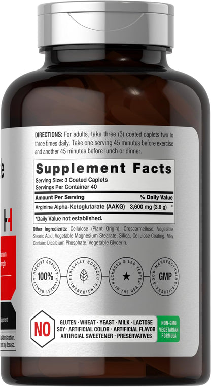 Horbäach Nitric Oxide Max 3600mg | 120 Caplets | with Arginine AAKG for Men and Women | Vegetarian, Non-GMO - PrimeBioHealth - canada supplements