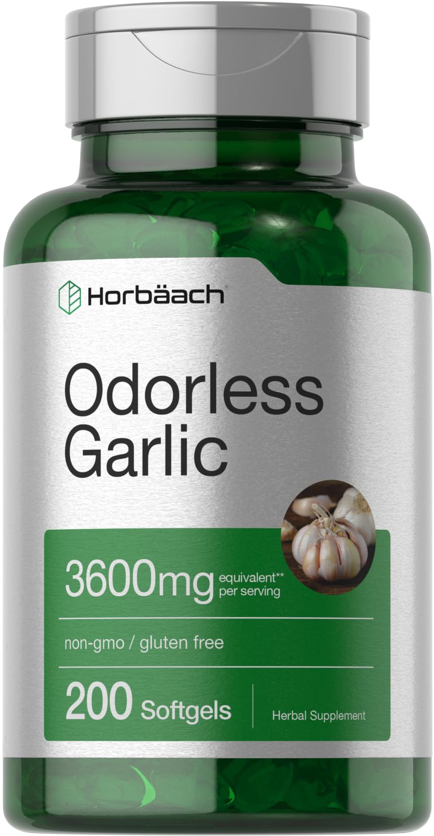Horbäach Odorless Garlic Softgel Supplement | 200 Count | Ultra Potent Concentrated Herbal Extract | Non-GMO & Gluten Free - PrimeBioHealth - canada supplements