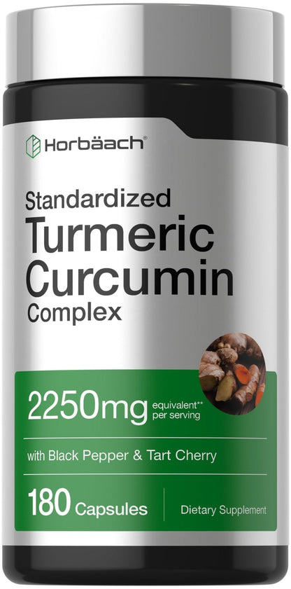 Horbäach Turmeric Curcumin Supplement | 180 Capsules | with Black Pepper & Tart Cherry | Non-GMO & Gluten Free - PrimeBioHealth - canada supplements