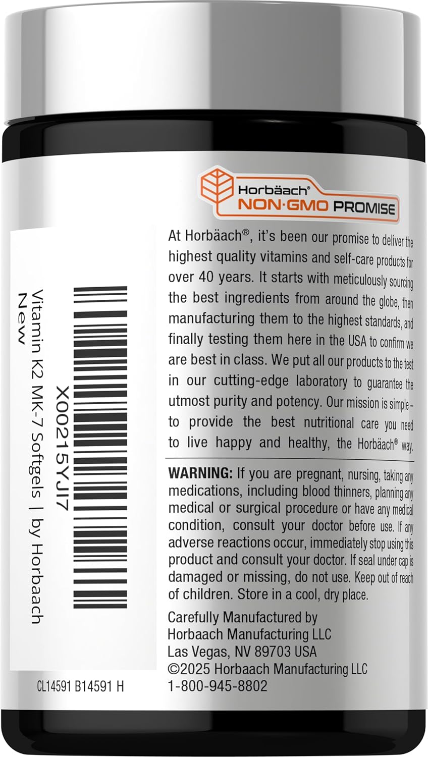 Horbäach Vitamin D3 K2 5000 iu | 100mcg MK-7 Complex | 180 Softgel Capsules | Non-GMO & Gluten Free Supplement - PrimeBioHealth - canada supplements