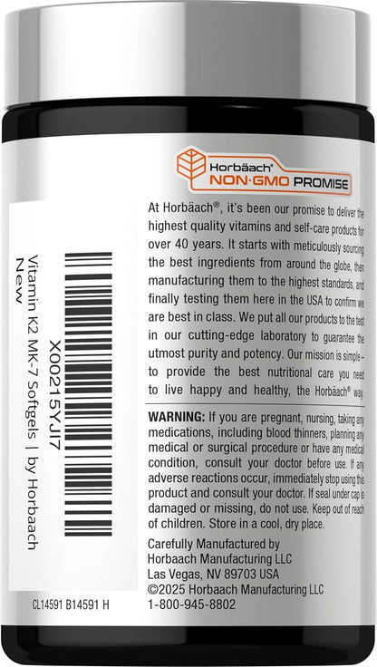 Horbäach Vitamin D3 K2 5000 iu | 100mcg MK-7 Complex | 180 Softgel Capsules | Non-GMO & Gluten Free Supplement - PrimeBioHealth - canada supplements