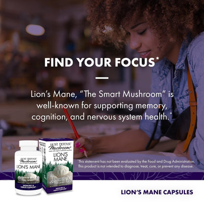 Host Defense Mushrooms Lion's Mane - Supplement Capsules for Brain Health Support - Mushroom Support for Focus & Memory Function - PrimeBioHealth - canada supplements