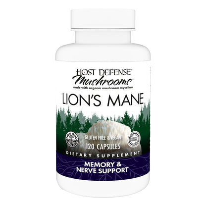 Host Defense Mushrooms Lion's Mane - Supplement Capsules for Brain Health Support - Mushroom Support for Focus & Memory Function - PrimeBioHealth - canada supplements