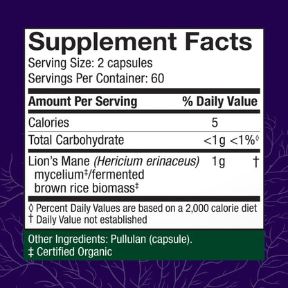Host Defense Mushrooms Lion's Mane - Supplement Capsules for Brain Health Support - Mushroom Support for Focus & Memory Function - PrimeBioHealth - canada supplements
