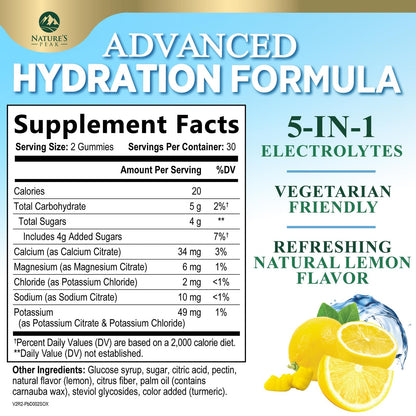 Hydration Electrolyte Gummies - Daily Liquid Replenisher Gummy - Electrolyte Multiplier with Minerals, Potassium & Real Salt - Vegan, Non-GMO - Tasty Lemon Flavor Hydration Electrolytes - 60 Gummies - PrimeBioHealth - canada supplements