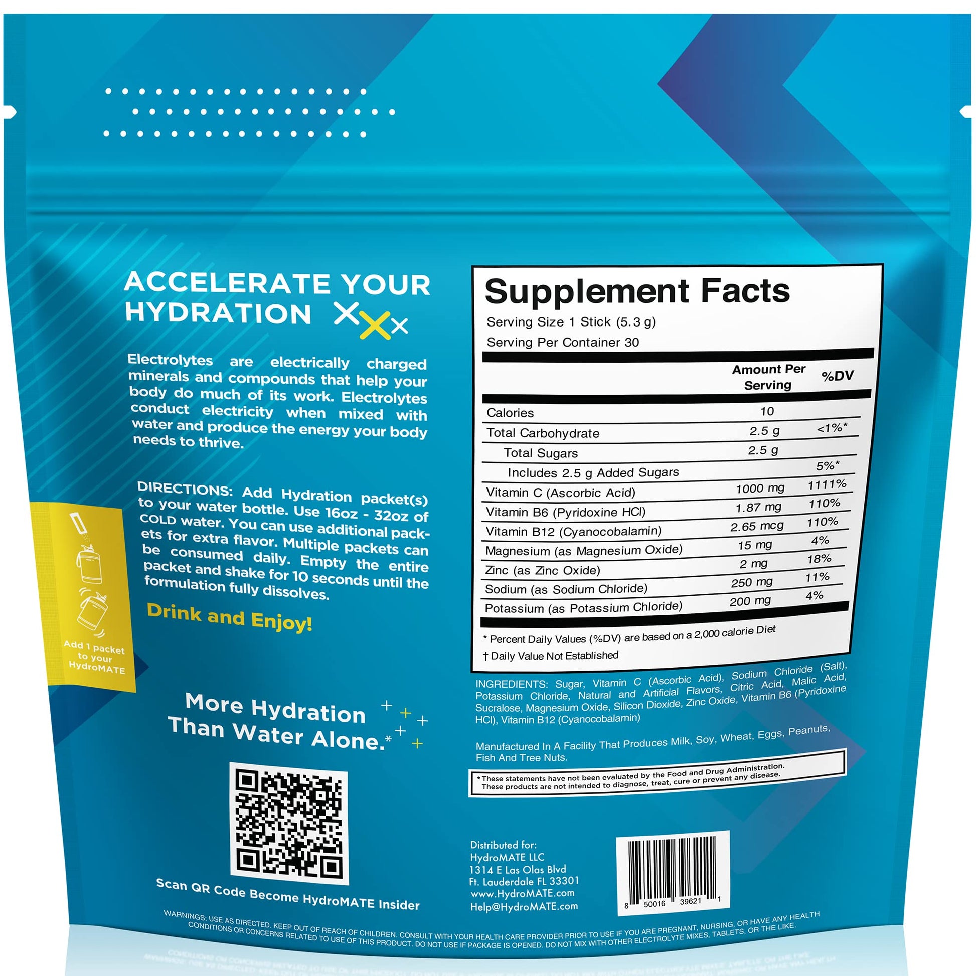 HydroMATE Electrolyte Powder Lemon Lime Hydration Packets Low Sugar 30 Count - PrimeBioHealth - canada supplements
