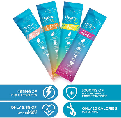 HydroMATE Electrolyte Powder Variety Pack Hydration Packets Low Sugar 30 Count - PrimeBioHealth - canada supplements
