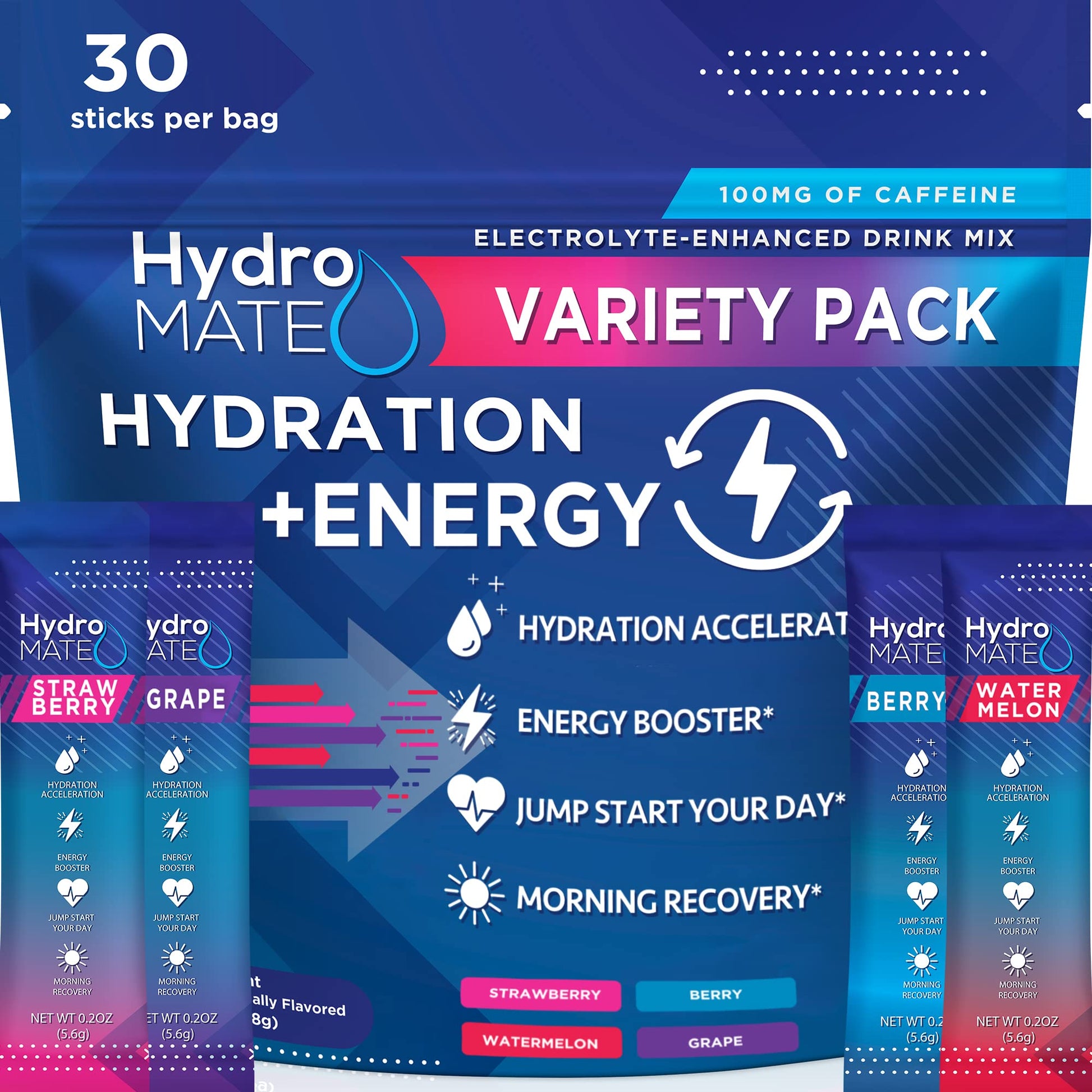 HydroMATE Electrolytes Powder Drink Mix Packets Hydration Accelerator Low Sugar Party Favors for Rapid Recovery Vitamin C Plu - PrimeBioHealth - canada supplements