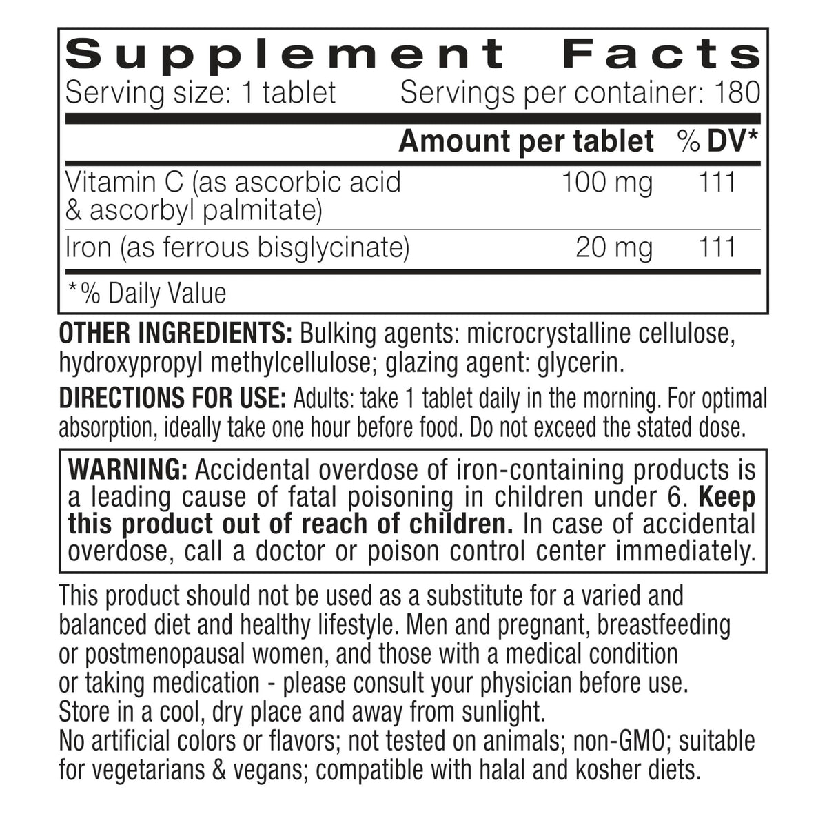 Igennus Clean Iron Bisglycinate 20mg, Vitamin C, 6 Month Supply, Gentle Chelated High Absorption Formula & Targeted Release Ferrous Bisglycinate - PrimeBioHealth - canada supplements