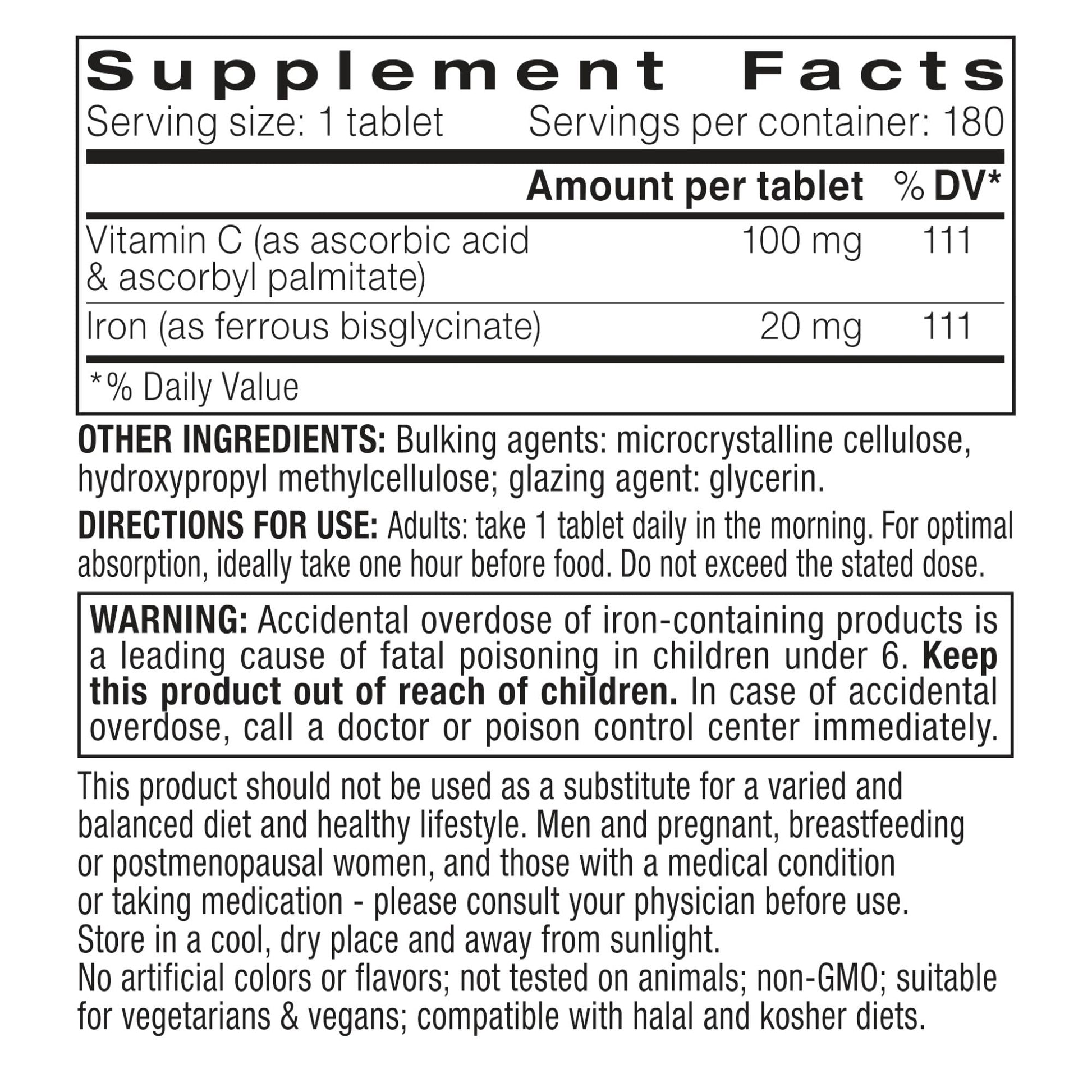 Igennus Clean Iron Bisglycinate 20mg, Vitamin C, 6 Month Supply, Gentle Chelated High Absorption Formula & Targeted Release Ferrous Bisglycinate - PrimeBioHealth - canada supplements