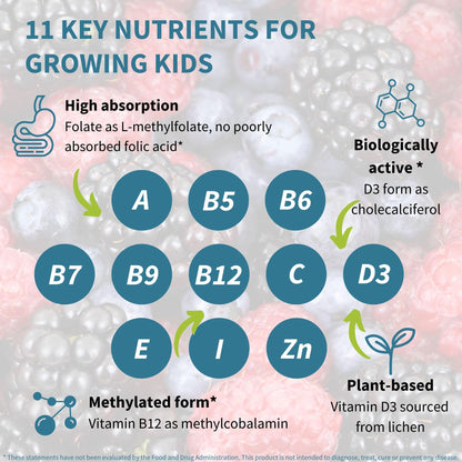 Igennus Methylated Kids Multivitamin Gummies, Clean Label & Third Party Tested, No Artificial Sweeteners or Flavors, Sugar Free, Age 4+, 90 Natural Berry Flavor - PrimeBioHealth - canada supplements