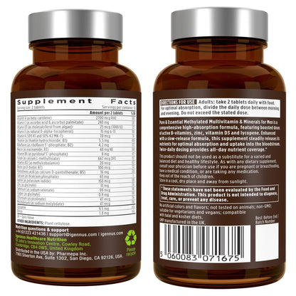 Igennus Methylated Men's Multivitamin with 22 Actives, Added Lycopene for Antioxidant Support, High Potency B12, Sustained Release, - PrimeBioHealth - canada supplements