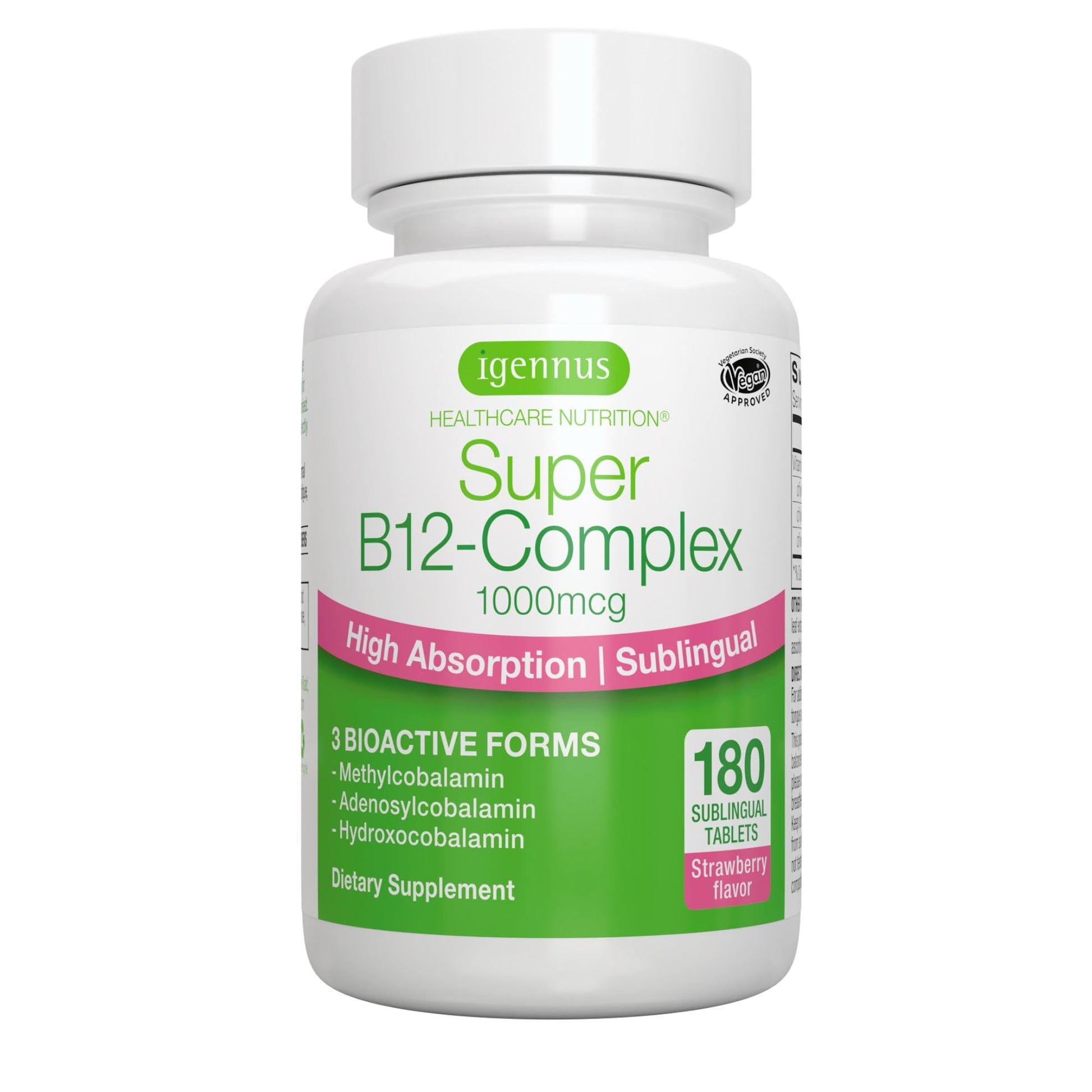 Igennus Sublingual Vitamin B12 Complex 1000mcg, Methylated Methylcobalamin, Adenosylcobalamin & Hydroxocobalamin, High Absorption & Clean, - PrimeBioHealth - canada supplements