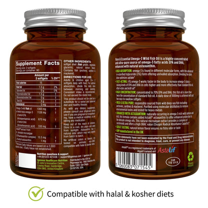 Igennus Ultra Pure Omega 3 Triglyceride rTG Wild Fish Oil 1360mg, IFOS Certified, EPA DHA 1000mg Plus Astaxanthin, Non-GMO, - PrimeBioHealth - canada supplements
