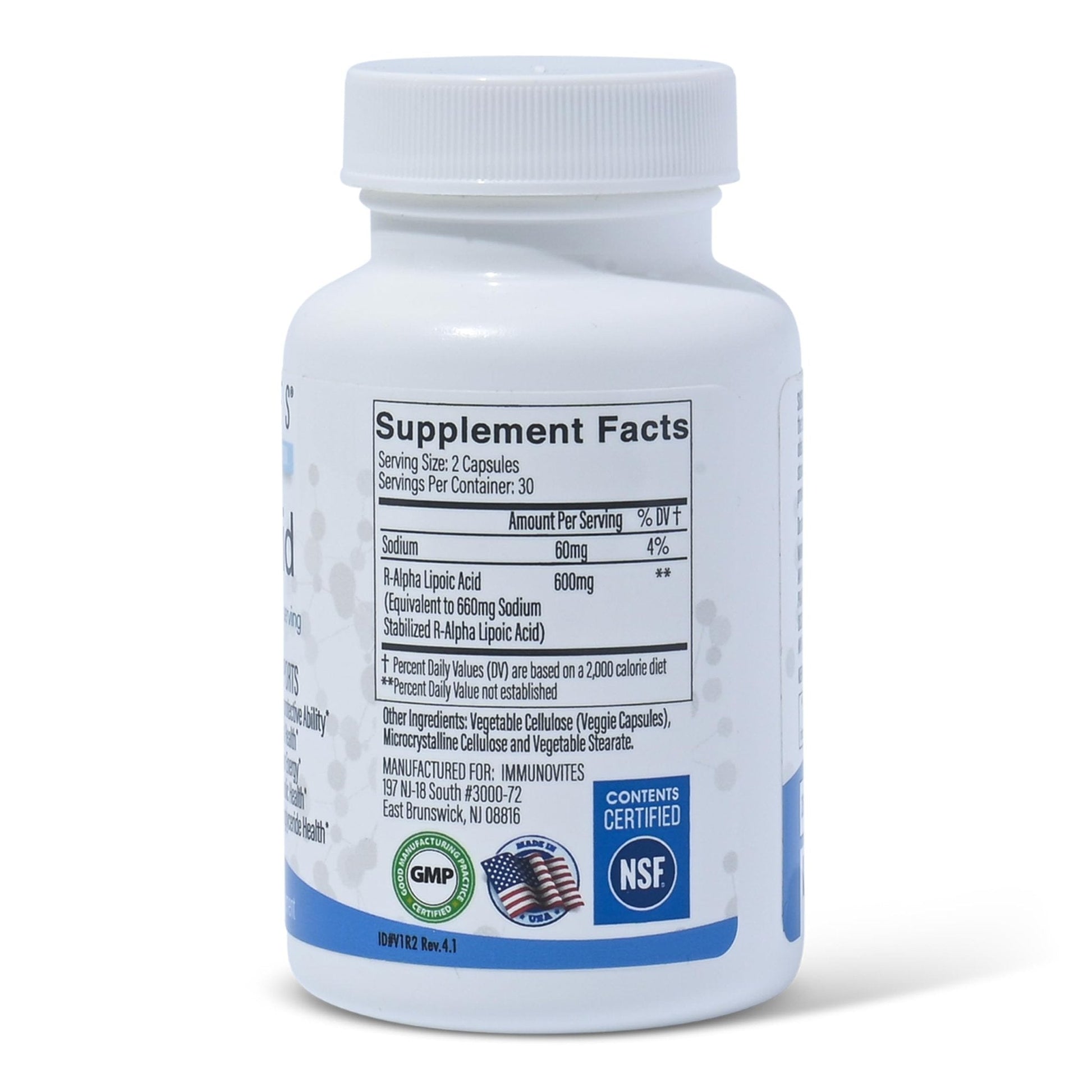 IMMUNOVITES Stabilized R-Alpha Lipoic Acid ((True)) 600mg per Serving [[High Potency & up to 40x Increased Absorption]] - PrimeBioHealth - canada supplements
