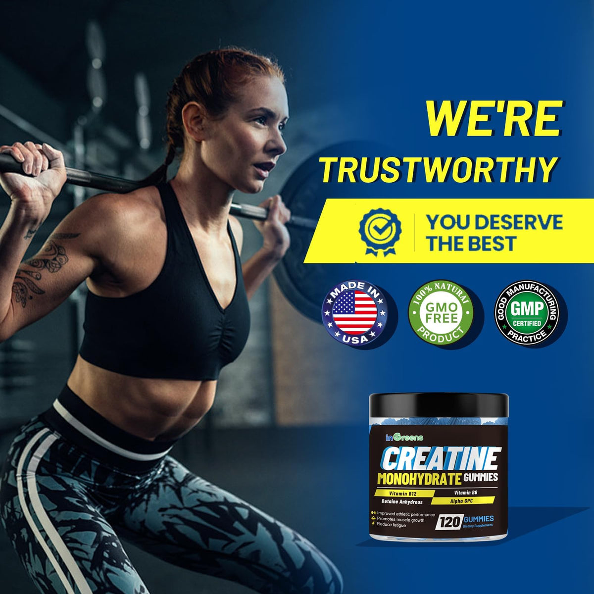 inGreens Creatine Monohydrate Gummies 6g per Serving, Sugar Free Creatine Supplements for Men & Women, Chewable Creatine for Muscle Growth, Strength, Energy - PrimeBioHealth - canada supplements