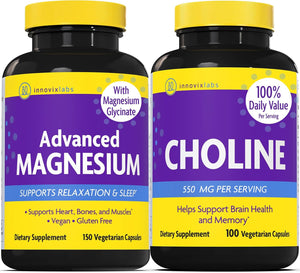 InnovixLabs Choline & Magnesium Bundle Choline Bitartrate 550mg (100 Capsules) Advanced Magnesium (150 Capsules). Supports Memory, Mood, Brain Health & Boost Cognitive.* - PrimeBioHealth - canada supplements