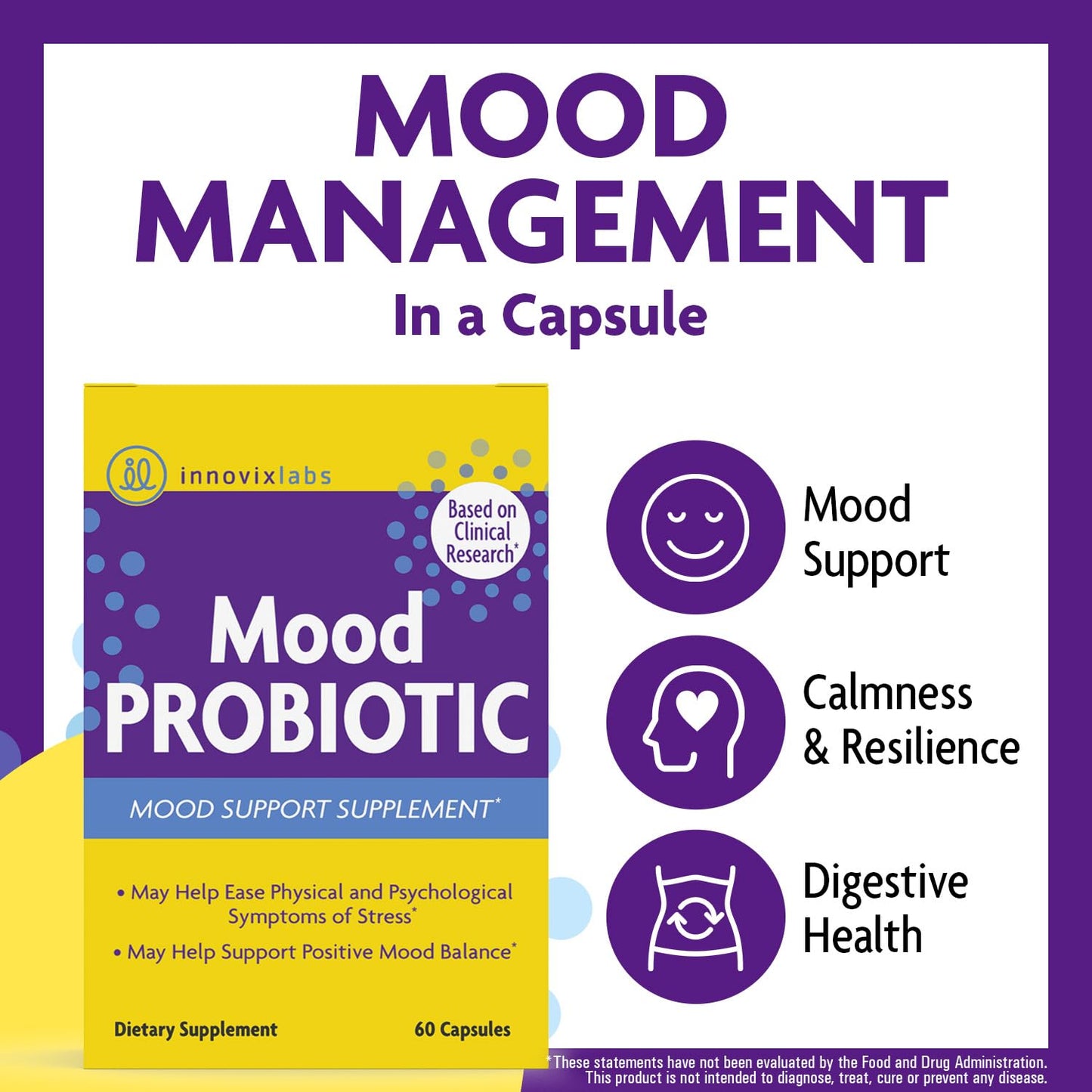 InnovixLabs Mood Probiotic for Women & Men, Clinically Studied Digestive & Mood Support Supplement, Lactobacillus helveticus Rosell-52ND & Bifidobacterium longum Rosell-175, 60 Capsules - PrimeBioHealth - canada supplements