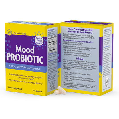 InnovixLabs Mood Probiotic for Women & Men, Clinically Studied Digestive & Mood Support Supplement, Lactobacillus helveticus Rosell-52ND & Bifidobacterium longum Rosell-175, 60 Capsules - PrimeBioHealth - canada supplements