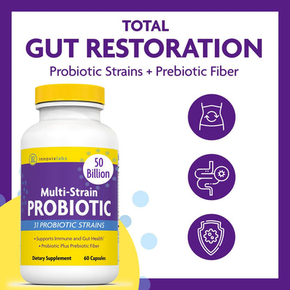 InnovixLabs Probiotic & Prebiotic Bundle Multi-Strain Probiotic (60 Time-Release Capsules) Prebiotic Fiber Powder (30-Day Supply). Boost Probiotic Growth for Gut and Immune Health.* - PrimeBioHealth - canada supplements