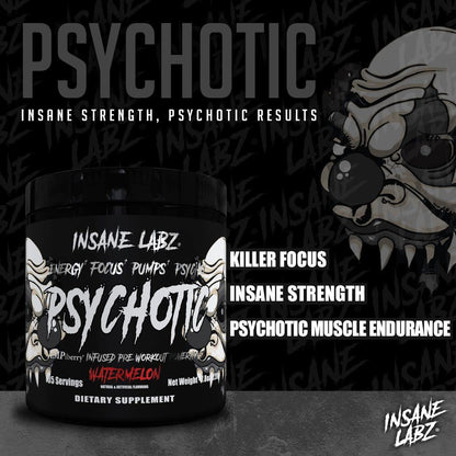 Insane Labz Psychotic Black Edition Mid Stimulant Pre Workout Powder, Energy Focus Pumps, Loaded with Creatine Beta Alanine Taurine Fueled by AMPiberry, 35 Servings (Blue Raspberry) - PrimeBioHealth - canada supplements