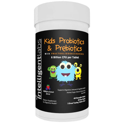Intelligent Labs Kids/Children Probiotics 6 Billion CFU with Prebiotics, PHGG & FOS, Once-Daily Chewable, Great Taste, 10x Effectiveness - PrimeBioHealth - canada supplements
