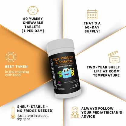 Intelligent Labs Kids/Children Probiotics 6 Billion CFU with Prebiotics, PHGG & FOS, Once-Daily Chewable, Great Taste, 10x Effectiveness - PrimeBioHealth - canada supplements