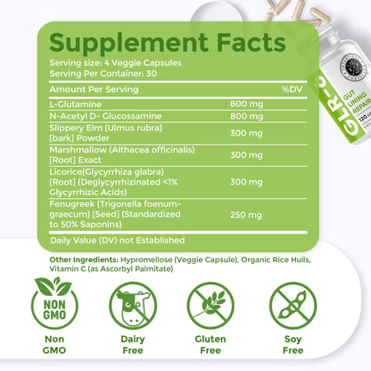 Intestinal Fortitude GLR-6 - Gut Lining Repair Supplement for Gut Health - Leaky Gut Repair with L-Glutamine, Slippery Elm, DGL Licorice Root, Marshmallow Root, Fenugreek - PrimeBioHealth - canada supplements