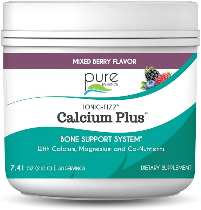 Ionic Fizz Calcium Plus by Pure Essence - Perfect Calcium/Magnesium Ratio with Vitamin A, B, C, D and Potassium Strong Bones - Mixed Berry - 7.41 oz - PrimeBioHealth - canada supplements