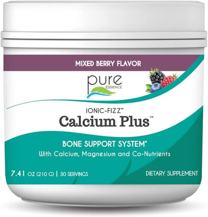 Ionic Fizz Calcium Plus by Pure Essence - Perfect Calcium/Magnesium Ratio with Vitamin A, B, C, D and Potassium Strong Bones - Mixed Berry - 7.41 oz - PrimeBioHealth - canada supplements