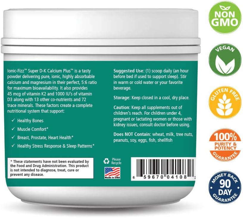 Ionic Fizz Super D-K Calcium Plus by Pure Essence - with Extra Magnesium, Vitamin D3, Vitamin K2 for Strong Bones and Stress Support - Mixed Berry - 7.41oz - PrimeBioHealth - canada supplements