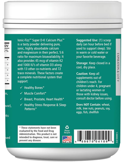 Ionic Fizz Super D-K Calcium Plus by Pure Essence - with Extra Magnesium, Vitamin D3, Vitamin K2 for Strong Bones and Stress Support - Raspberry Lemonade - 14.82oz - PrimeBioHealth - canada supplements