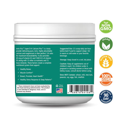 Ionic Fizz Super D-K Calcium Plus by Pure Essence - with Extra Magnesium, Vitamin D3, Vitamin K2 for Strong Bones and Stress Support - Raspberry Lemonade - 14.82oz - PrimeBioHealth - canada supplements
