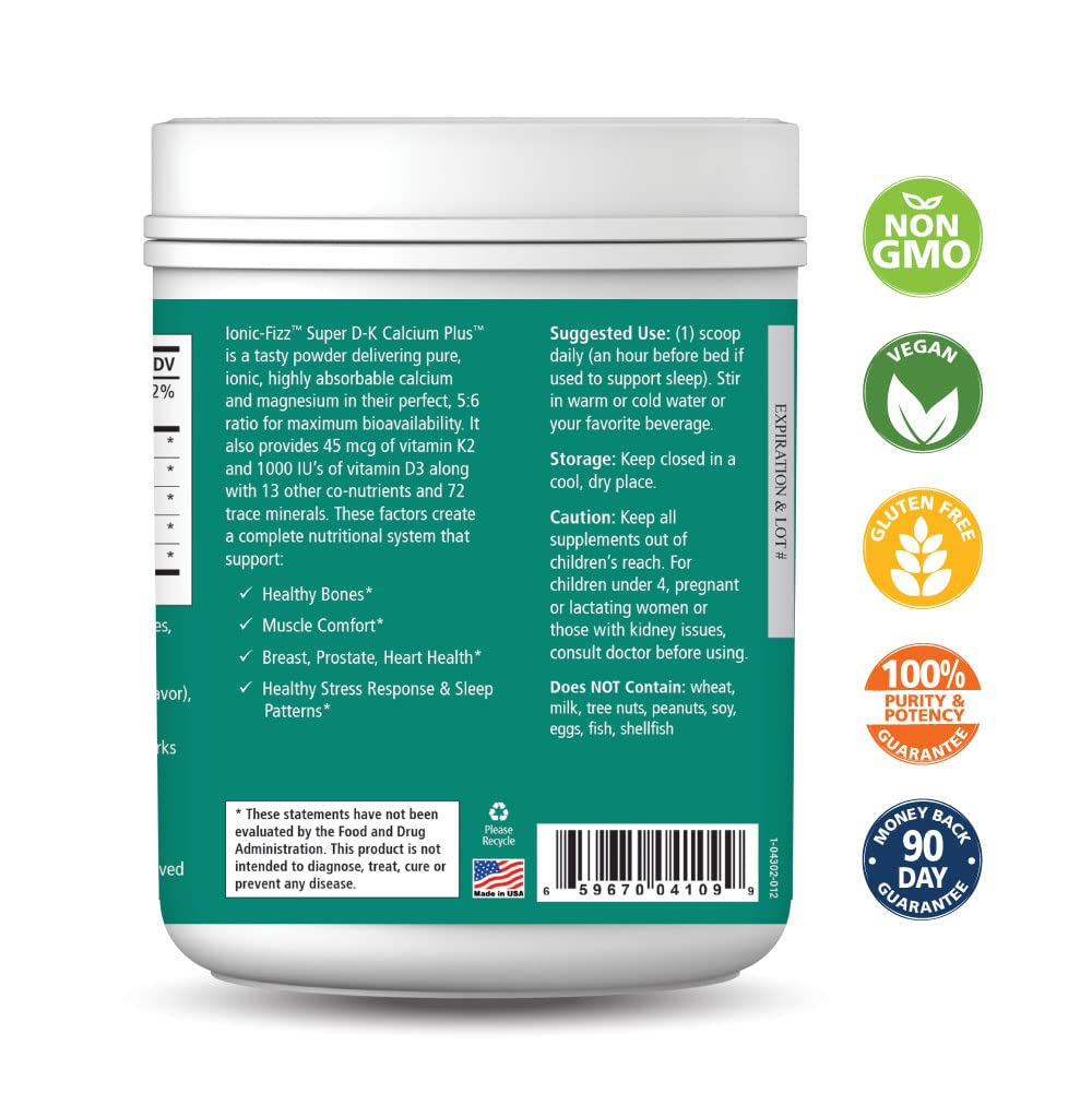 Ionic Fizz Super D-K Calcium Plus by Pure Essence - with Extra Magnesium, Vitamin D3, Vitamin K2 for Strong Bones and Stress Support - Raspberry Lemonade - 14.82oz - PrimeBioHealth - canada supplements