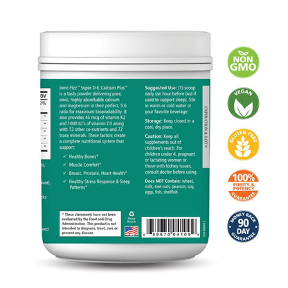 Ionic Fizz Super D-K Calcium Plus by Pure Essence - with Extra Magnesium, Vitamin D3, Vitamin K2 for Strong Bones and Stress Support - Raspberry Lemonade - 14.82oz - PrimeBioHealth - canada supplements