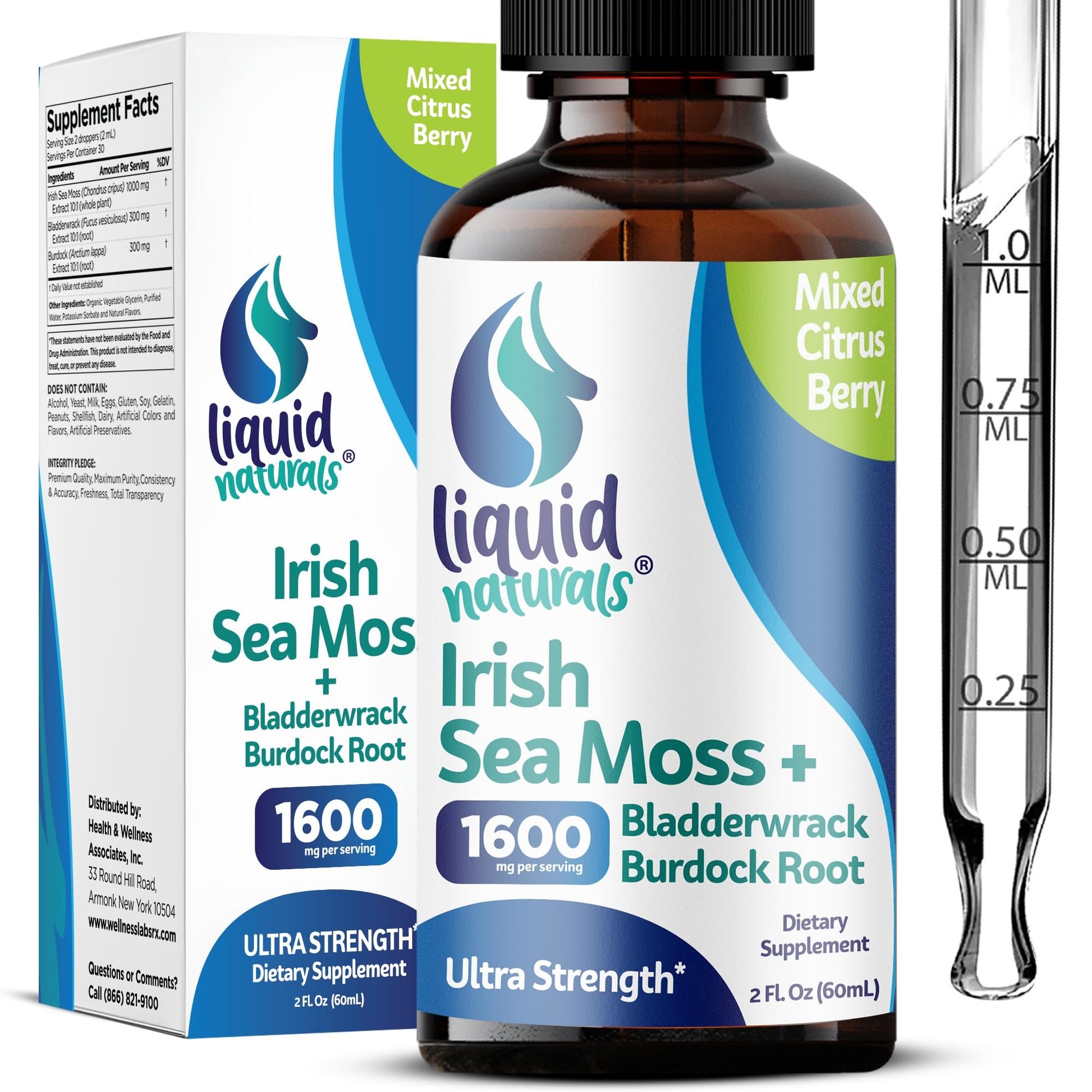 Irish Sea Moss Drops - Citrus Berry Flavor - 92+ Essential Minerals & Vitamins - Energy, Skin, Gut, Recovery - Bladderwrack and Burdock Root - 2 fl. oz - PrimeBioHealth - canada supplements