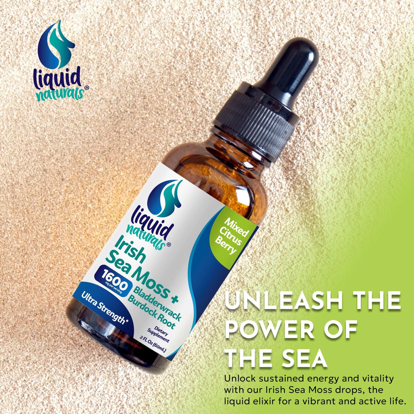 Irish Sea Moss Drops - Citrus Berry Flavor - 92+ Essential Minerals & Vitamins - Energy, Skin, Gut, Recovery - Bladderwrack and Burdock Root - 2 fl. oz - PrimeBioHealth - canada supplements