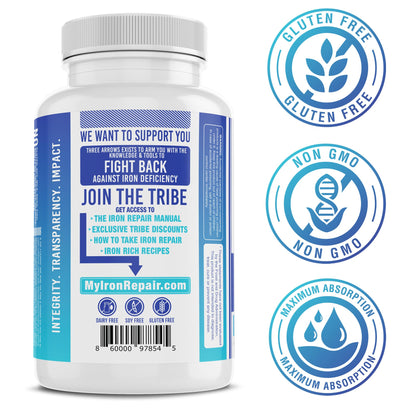Iron Repair Simply Natural Iron Supplement, Best Absorption & Gentle on Stomach, Monash Low FODMAP, Raise Hemoglobin & Ferritin Iron Pills for Women, Men, Teens - PrimeBioHealth - canada supplements