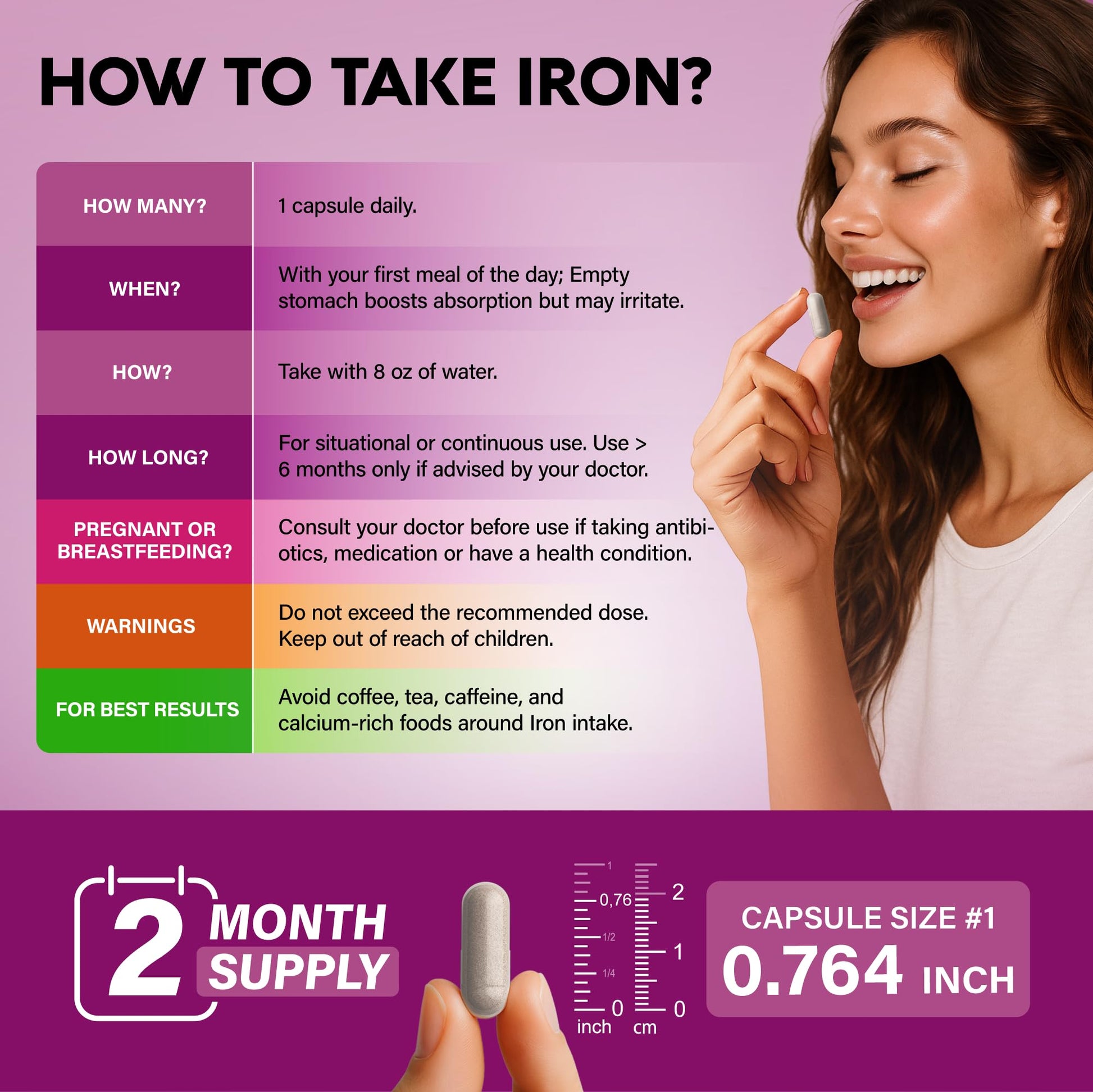 Iron Supplement for Women - Iron 65mg (Ferrous Sulfate 325mg) - Stomach Friendly | Slow Release Iron | High Absorption - Vitamins C, D3, B6, B12 & Folate - PrimeBioHealth - canada supplements