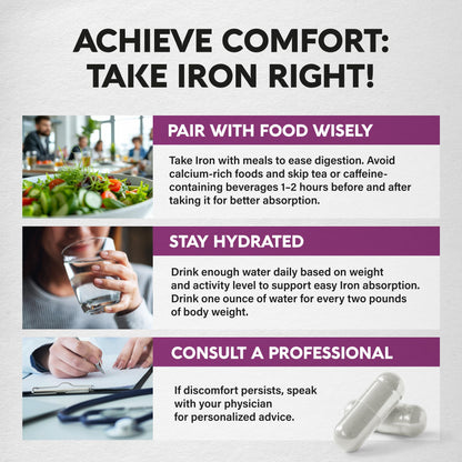 Iron Supplement for Women - Iron 65mg (Ferrous Sulfate 325mg) - Stomach Friendly | Slow Release Iron | High Absorption - Vitamins C, D3, B6, B12 & Folate - PrimeBioHealth - canada supplements