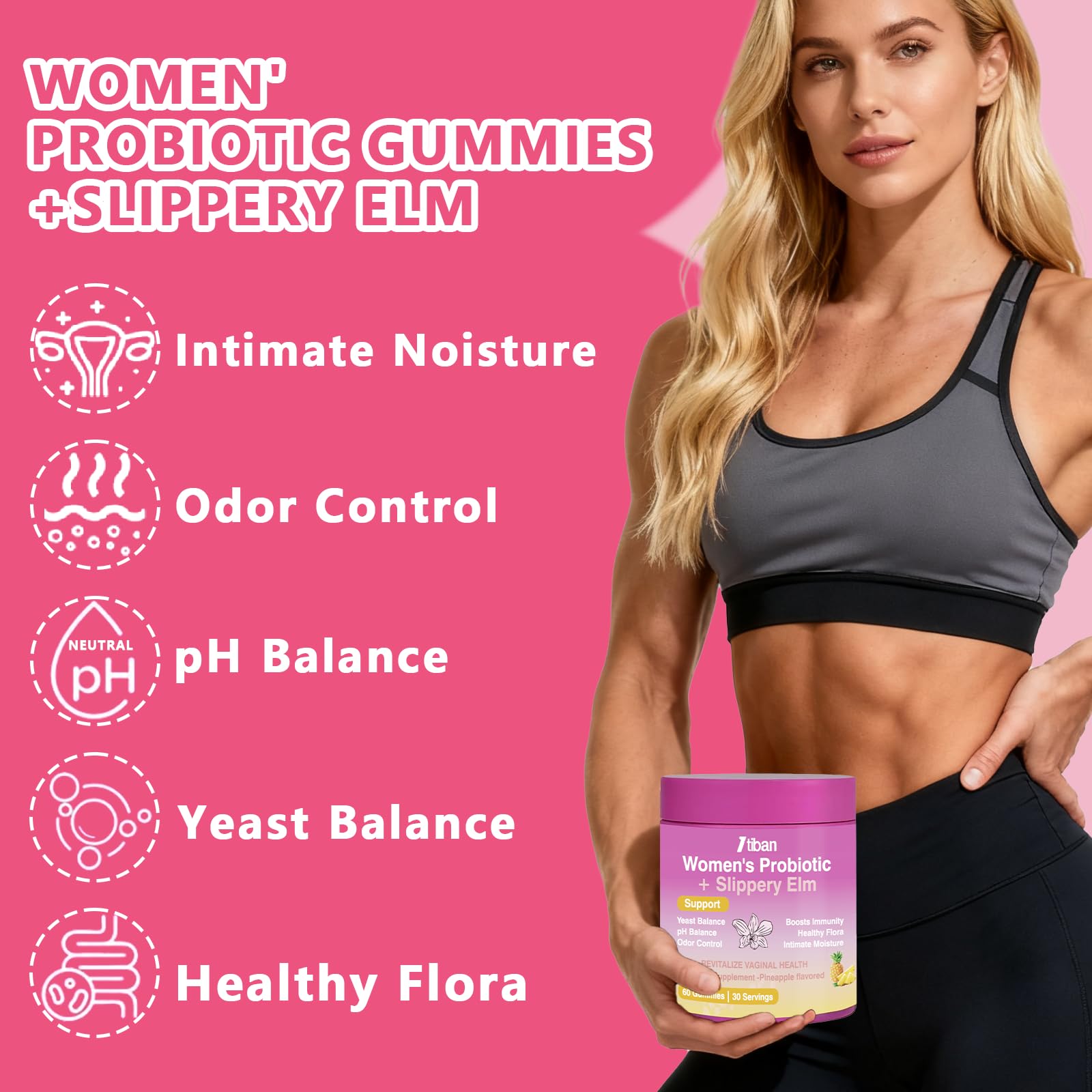 Itiban Feminine Vaginal Probiotics Gummies, Supports pH Balance & Digestive Health, Slippery Elm for Women, Suagr-Free - PrimeBioHealth - canada supplements