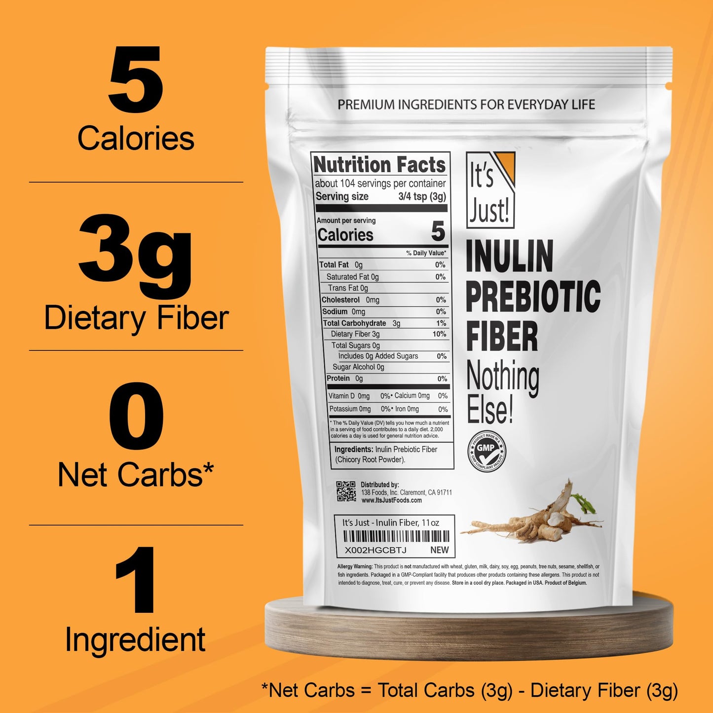 It's Just! - Inulin Prebiotic Fiber, Water Soluble, Chicory Root Powder, Promotes Gut Health, Made in USA, Product of Belgium, Vegan/Keto Friendly - PrimeBioHealth - canada supplements
