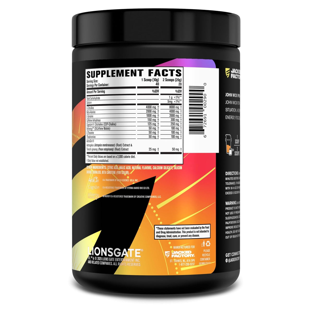 Jacked Factory X John Wick - Wick Mode Pre Workout Powder - Intense Energy, Battle-Ready Focus, Unstoppable Commitment, and Sheer Will - PrimeBioHealth - canada supplements