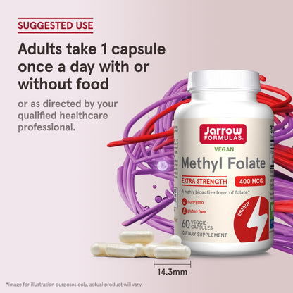 Jarrow Formulas Extra Strength Methyl Folate 400 mcg, Dietary Supplement for Cardiovascular and Neurologic Health Support - PrimeBioHealth - canada supplements